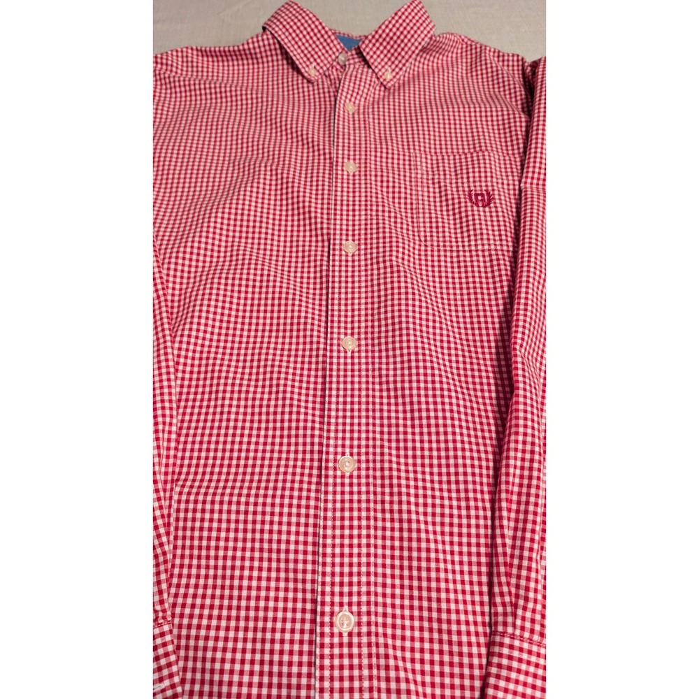 Chap's Red & White Checkered Button Down long sleeve Shirt size L